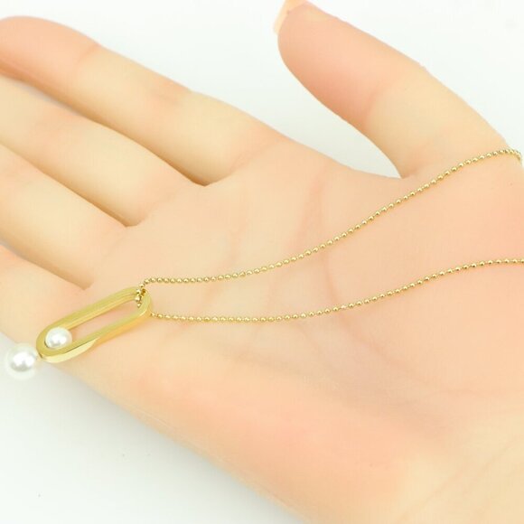 Gold Plated Pearl Drop Pendant Necklace, XPNL0313 - Picture 3 of 13